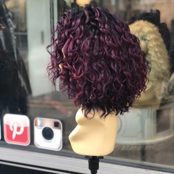Short spiral curly bob Lacefront wig 2020 purple main image 8